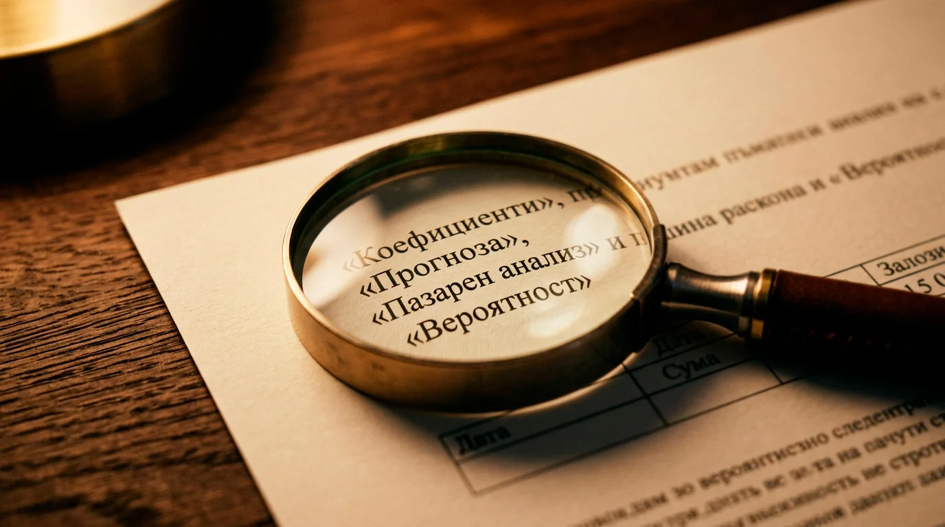 Аналитик разглежда разпечатка през лупа за намиране на стойност