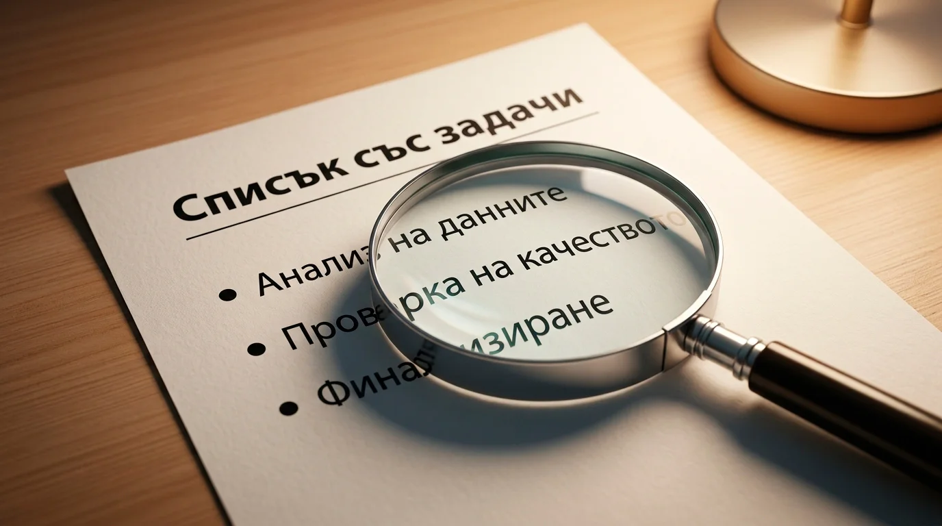 Лист с проверка през лупа — символ на интегритет