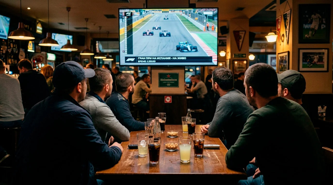 Българи гледат F1 на голям екран в спортен бар