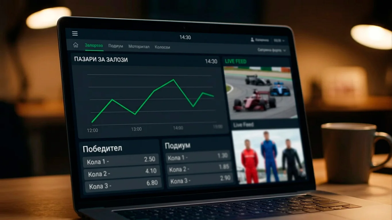 Лаптоп екран показва движение на live коефициентите по време на safety car период
