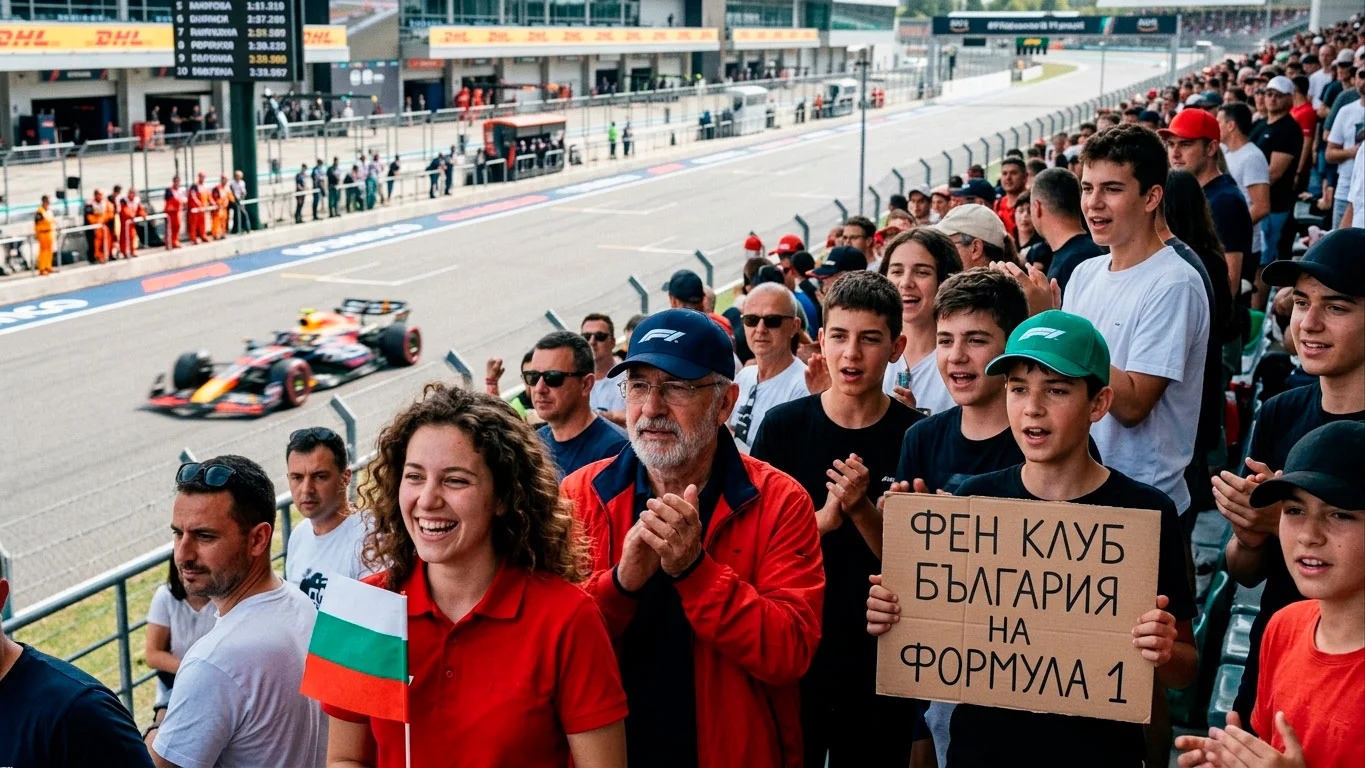 Смесена възрастова и полова група фенове на писта