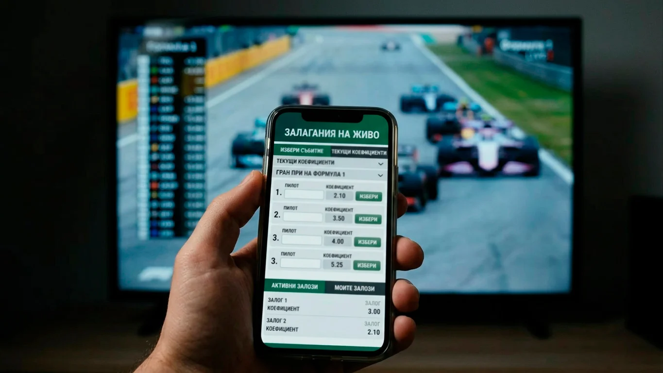 Телефон с in-play маркети докато F1 състезание тече по телевизия