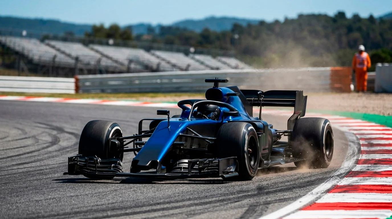 F1 болид прави самостоятелна квалификационна обиколка по пистата