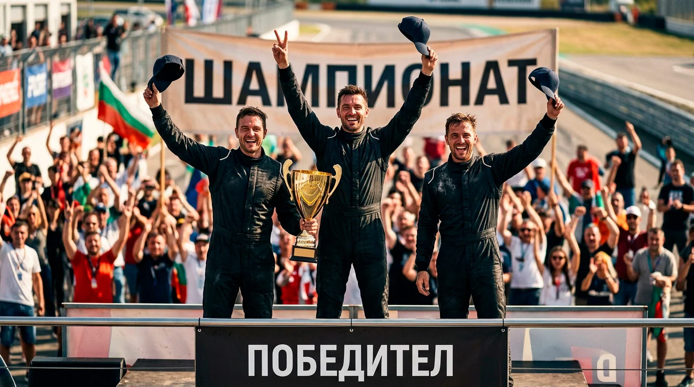 Кратка спринт церемония с три пилоти на подиум