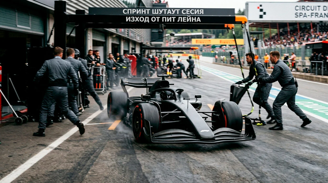 Бърза квалификация sprint shootout — болид излиза от бокса